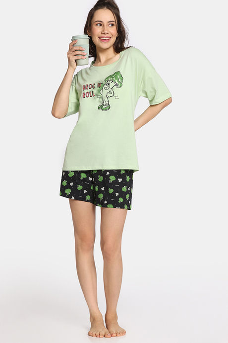 Rosaline Bon Appetit Knit Cotton Shorts Set - Black Beauty — image 4